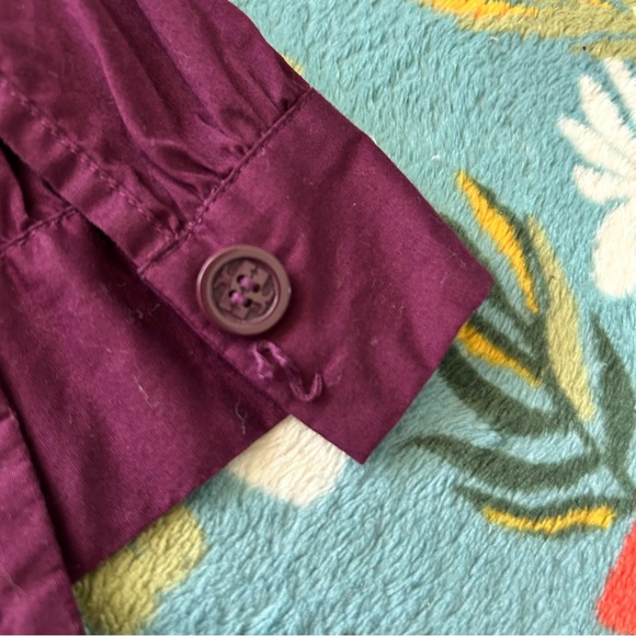 Tory Burch dark purple maroon ruffle front long sleeve button front shirt - Picture 7 of 8